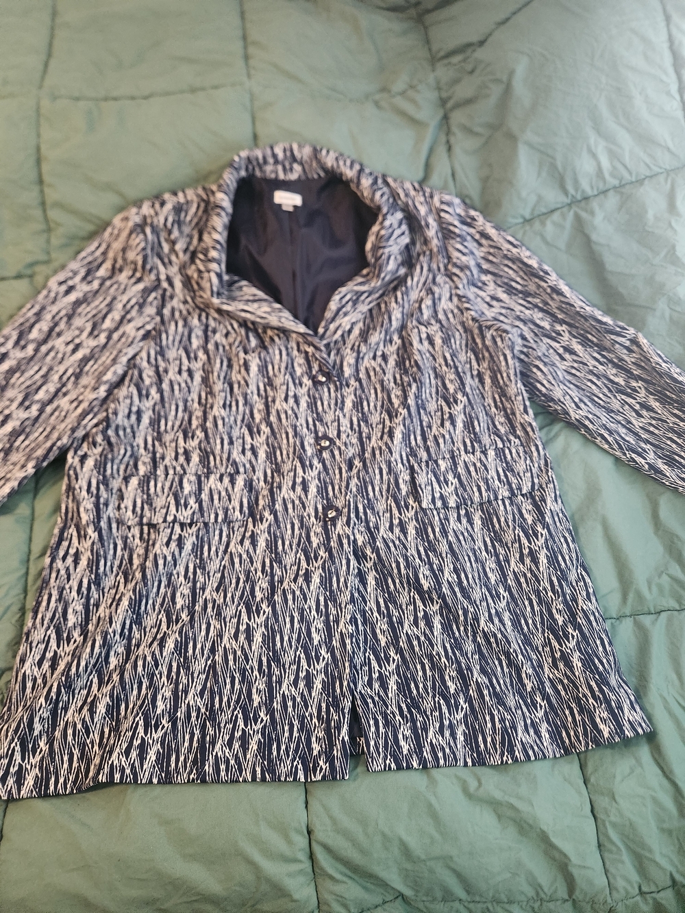 Avenue Navy and White Patterned Blazer Jacket